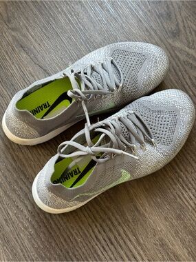 Nike Gray Knit Training Shoes with Lime Swoosh
